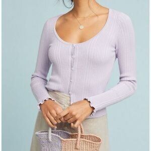 Anthropologie ~ Ribbed Lavender Button Leah Cardigan in size XL